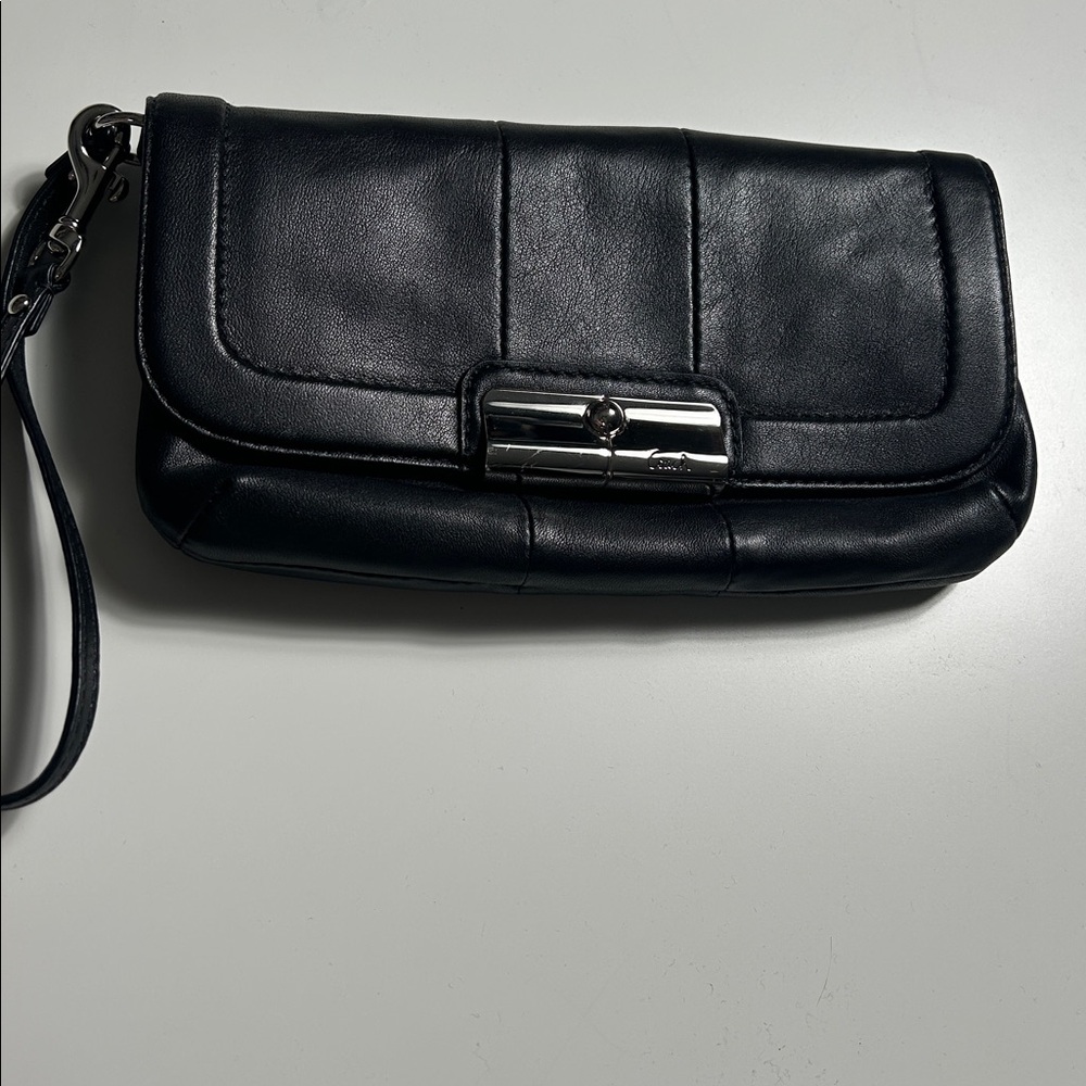 Coach black leather wristlet